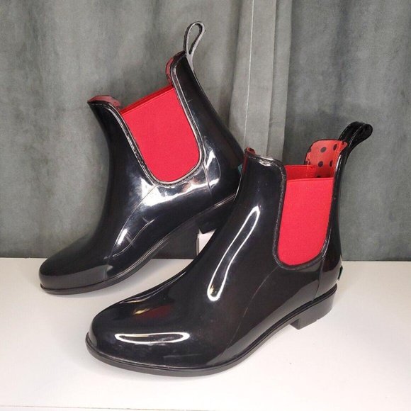 Lauren Ralph Lauren Tally Rain Boots Black Red Lady Bug Size 9 EUC - Picture 2 of 8